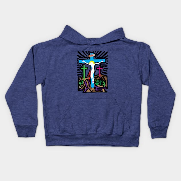 Golgotha Cross Kids Hoodie by martinussumbaji